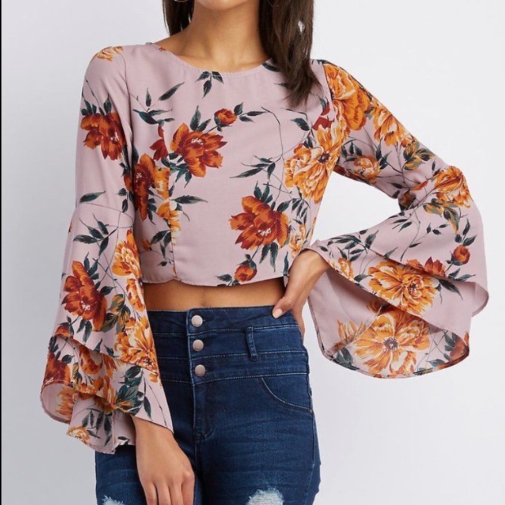 Floral baby pink crop blouse USED ONCE